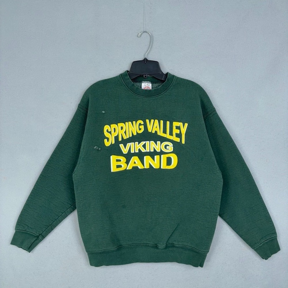 Vintage Spring Valley Vikings Sweatshirt Mens Large Green Band Vintage 90s SC - Picture 1 of 8
